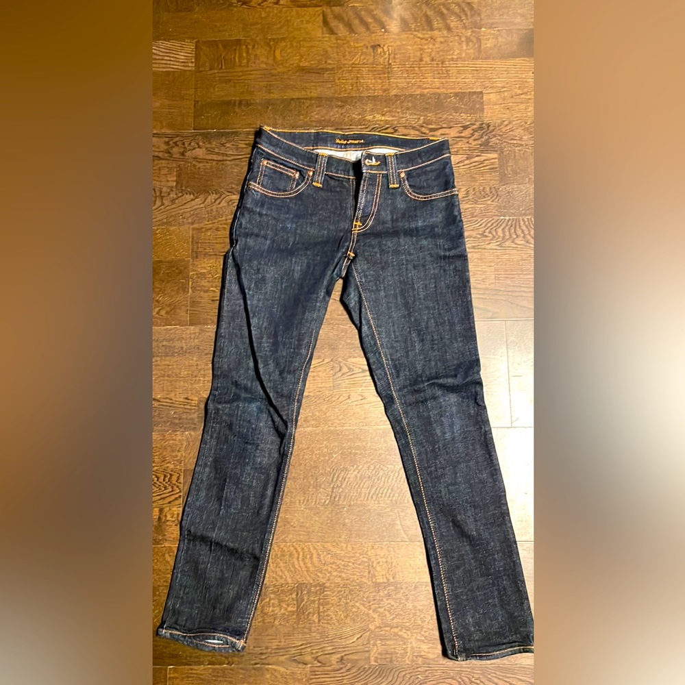 Low-rise, minimal stretch 26 waist and 34 length